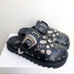 Toga Virilis Studded Black Leather Clogs